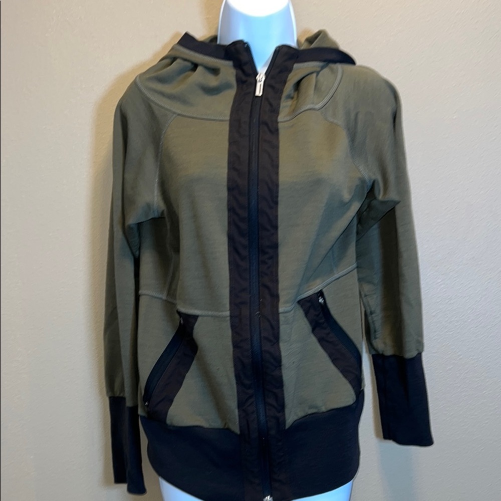 Nau Women’s Sweatshirt Jacket Green Black Hooded Lightweight SZ S